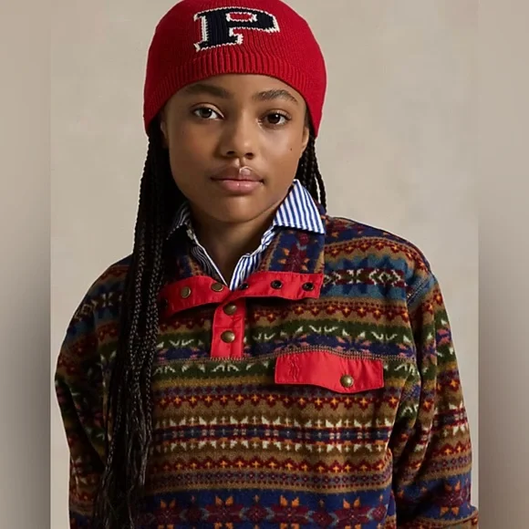 Polo Ralph Lauren Girls Fair Isle Brushed Fleece Pullover - Size M (8-10) - Picture 3 of 16